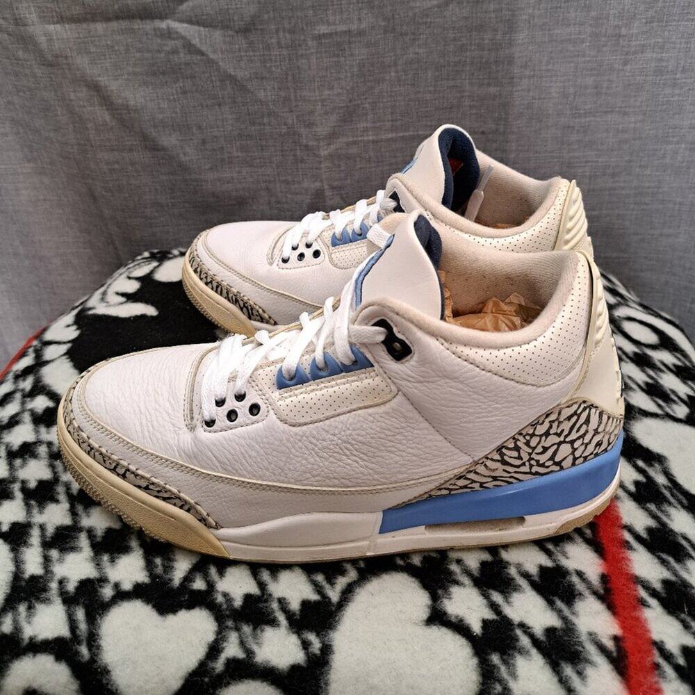 %Nike Air Jordan 3 Retro UNC Men's Sz 9.5 White Blue Og III / AJ21